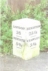 Milestone, Povey Cross Road, Gatwick Airport, by "Greenvale" on emergency exit road