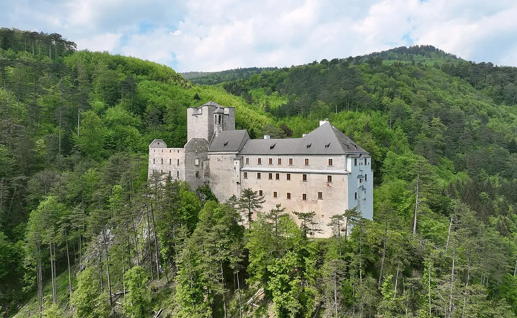 Southeast view of Stixenstein Castle in Ternitz, Lower Austria.
