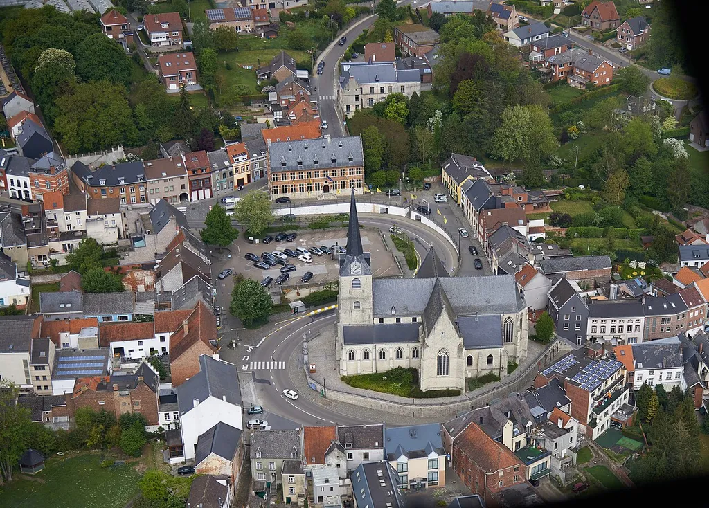 Aerial photograph of Overijse, Belgium with the Sint-Martinus church
