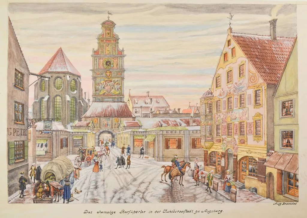 Aquarell - Augsburg - Das ehemalige Barfüßertor in der Jakobervorstadt zu Augsburg - A Brandes - um 1915