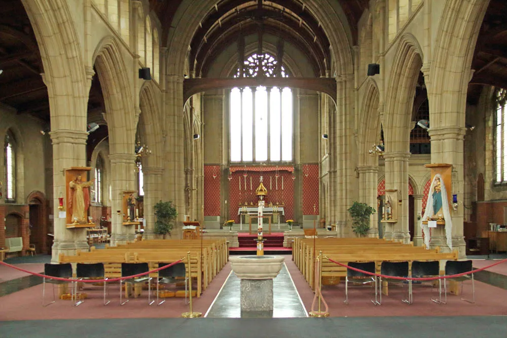 Inside All Saints' parish church, Campbell Road, Twickenham Twickenham, southwest London, looking northeast to the chancel
