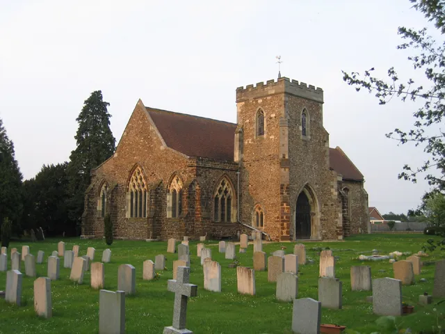 St Andrew's, Langford, Beds. A 14th century building, unusual in the fact that the tower is on the south side of the church; the original stained glass is still in some of the windows. http://langfordparishcouncil.org.uk/web/langforddefault.htm