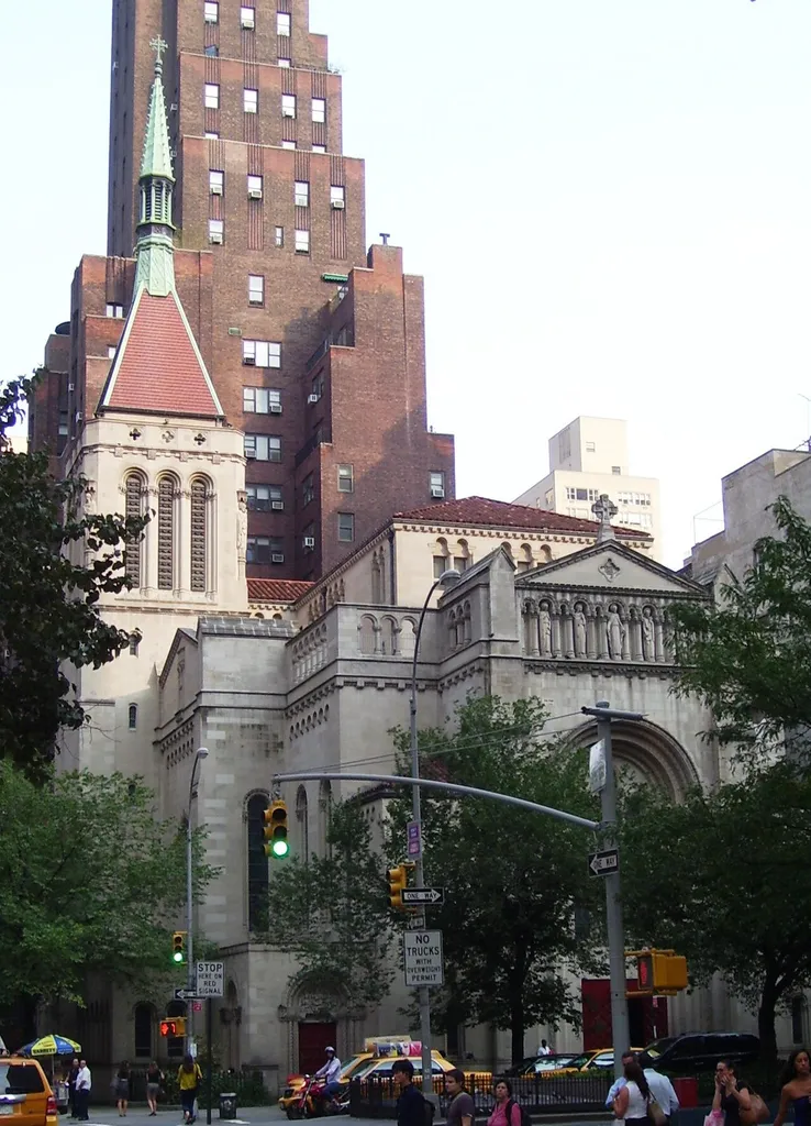 The Roman Catholic Church of Our Saviour at 59 Park Avenue on the corner of East 38th Street in the Murray Hill neighborhood of Manhattan, New York City, was built in 1959 and was designed by Paul W. Reilly in the Romanesque Revival style. (Source: From Abyssinian to Zion (2004))