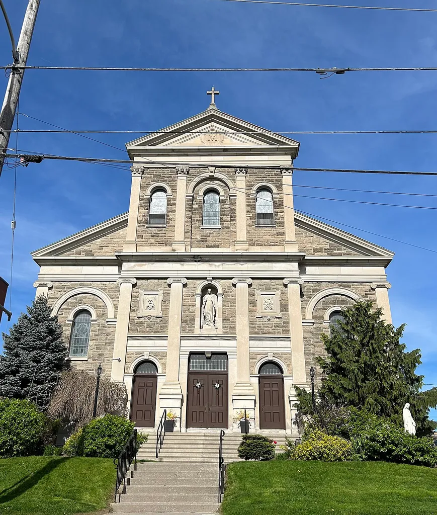 Immaculate Conception RC Church, Peterborough, Ontario, photographed in May 2024