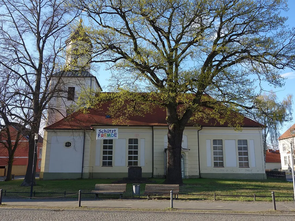 Southern view of protestant church in Velten municipality, Oberhavel district, Brandenburg state, Germany