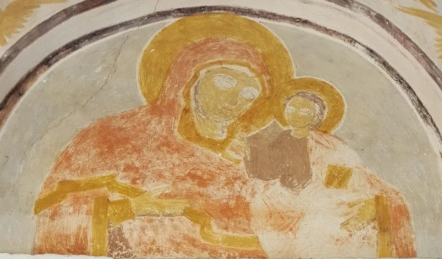 Sain Mary Fresco above the Western Entrance of Saint George Church in Mikros Prinos
