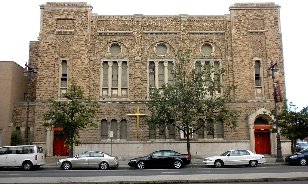 Tindley Temple, subject of Pennsylvania state historical marker, Methodist Church and African American site. 762 S. Broad St., Philadelphia 39.94137°N 75.16607°W