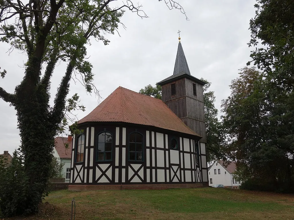 North-eastern view of the church in Altlüdersdorf , Gransee municipality , Oberhavel district, Brandenburg state, Germany.
