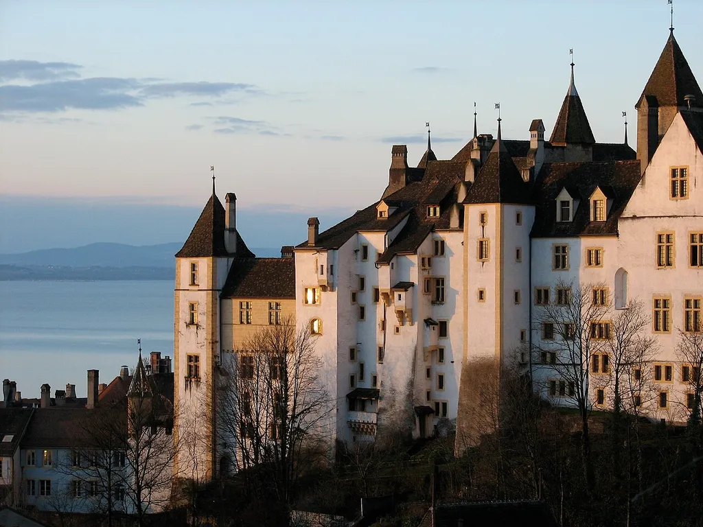 Castle of Neuchâtel from east, at sunrise