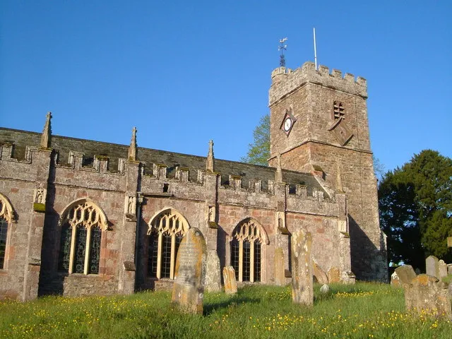 St Cyriac and St Julitta's church, Newton St Cyres. Most of the church lies in SX8797; this view is taken from SX8798!