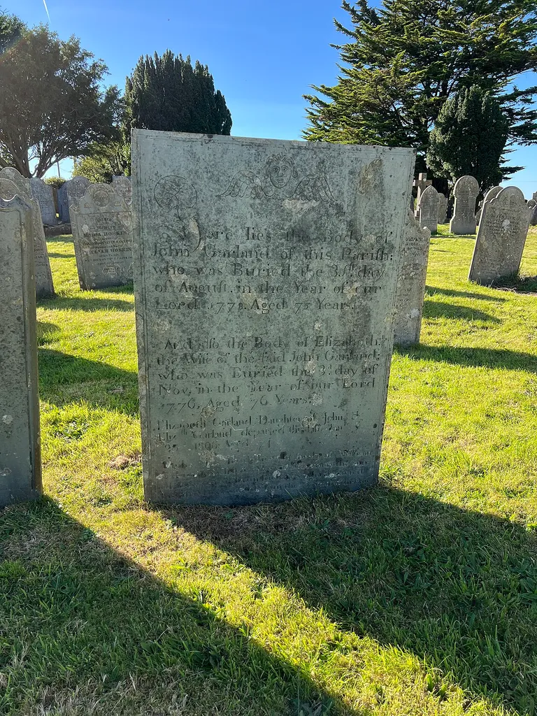 St Endellion, Headstone Of John Garland Et Alia 15 Metres To South Of West Tower Of Church Of St Endelienta.