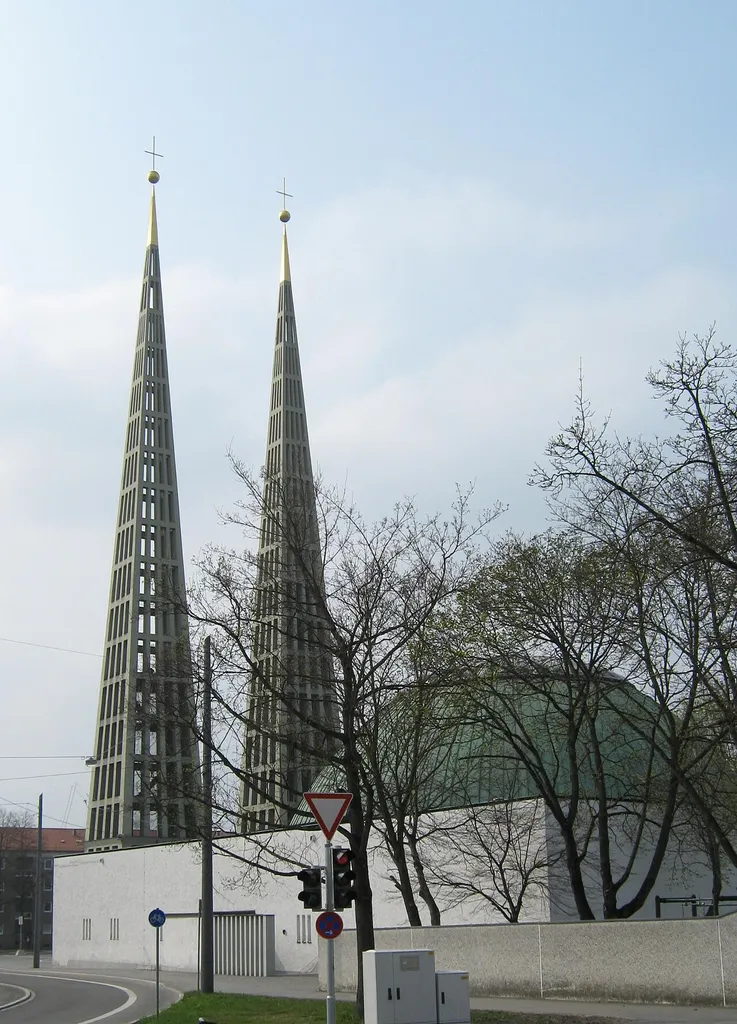 Don Bosco Church in Augsburg, Germany, viewed from Southeast, designed by Thomas Wechs