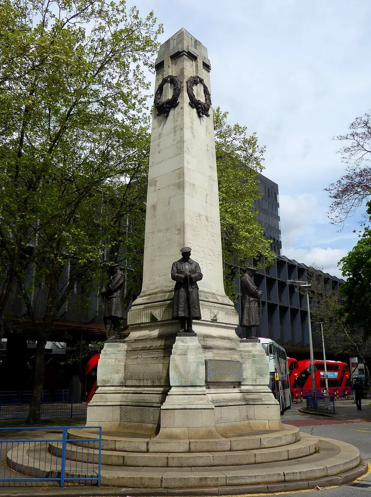 The London and North Western Railway War Memorial outside Euston Station in Euston, Central London.