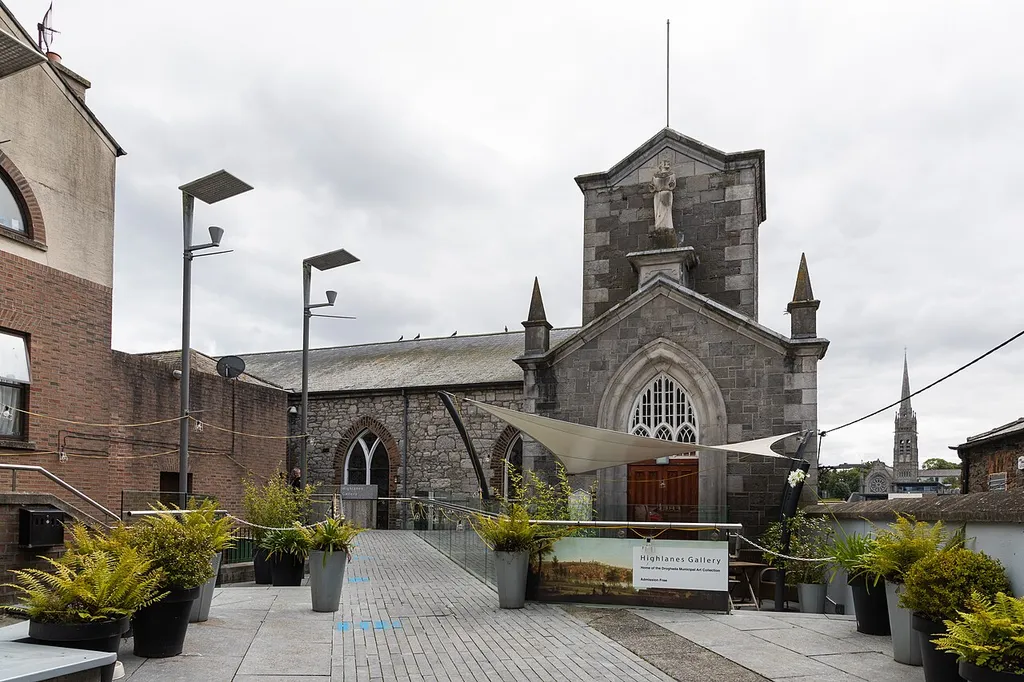 View of Highlanes Gallery from Saint Laurence Street. This building was formerly the Franciscan church of St. Francis.