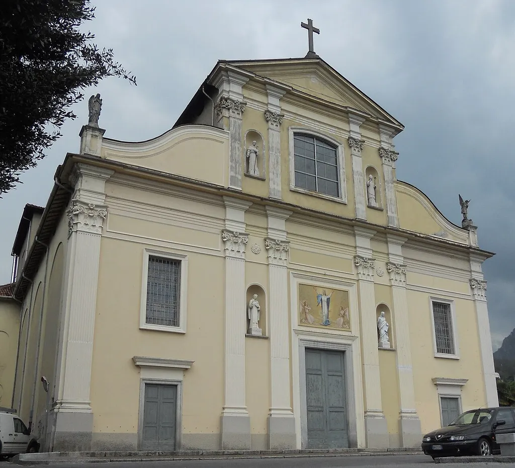 Facade of the Santa Maria Assunta Church in Lecco's district Rancio, Italy