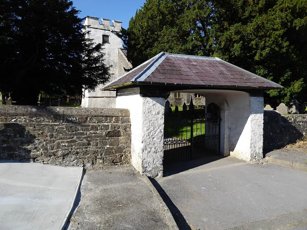 Lychgate to Llanarthne church. The lychgate and St David's church, Llanarthne.