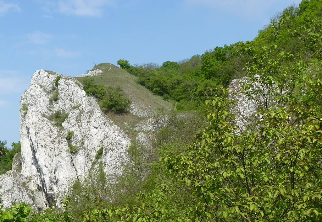 Rock where Neuhaus, and old medieval castle used to stand. Děvín - Kotel - Soutěska, national nature reserve. Palava, South Moravian Region, Czech Republic