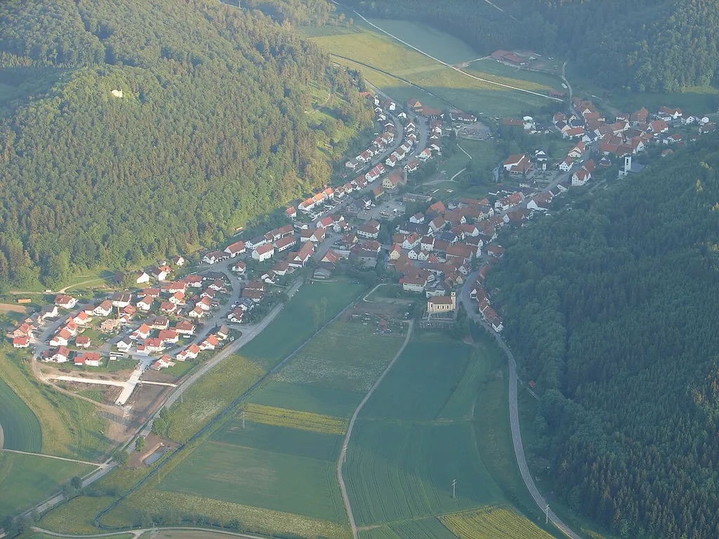 Aerial photograph of village Stetten unter Holstein close to Burladingen. Taken during a balloon ride in 2006.