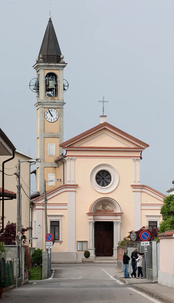 Facade of the parish church of San Michele Arcangelo, in Garbagna Novarese (Italy)