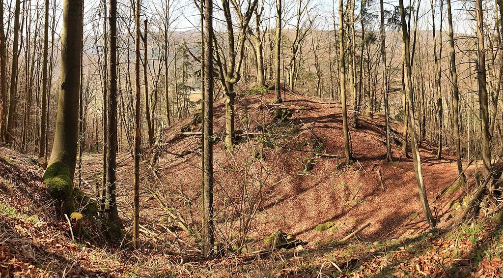 Burgstall Lichtenroth - Ansicht des Burghügels über den Halsgraben