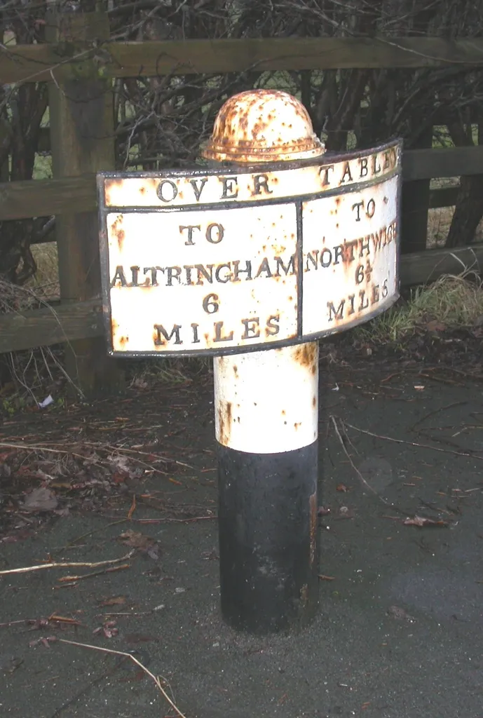 Old Milepost by the B5569, former A556, Over Tabley