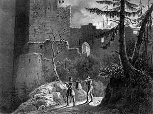 Phantasiezeichnung der 1449 zerstörten Burg Balm bei Lottstetten