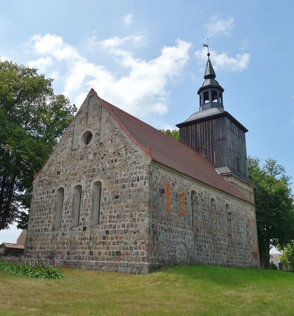North-eastern view of the church in Hardenbeck , Boitzenburger Land municipality , Uckermark district, Brandenburg state, Germany.