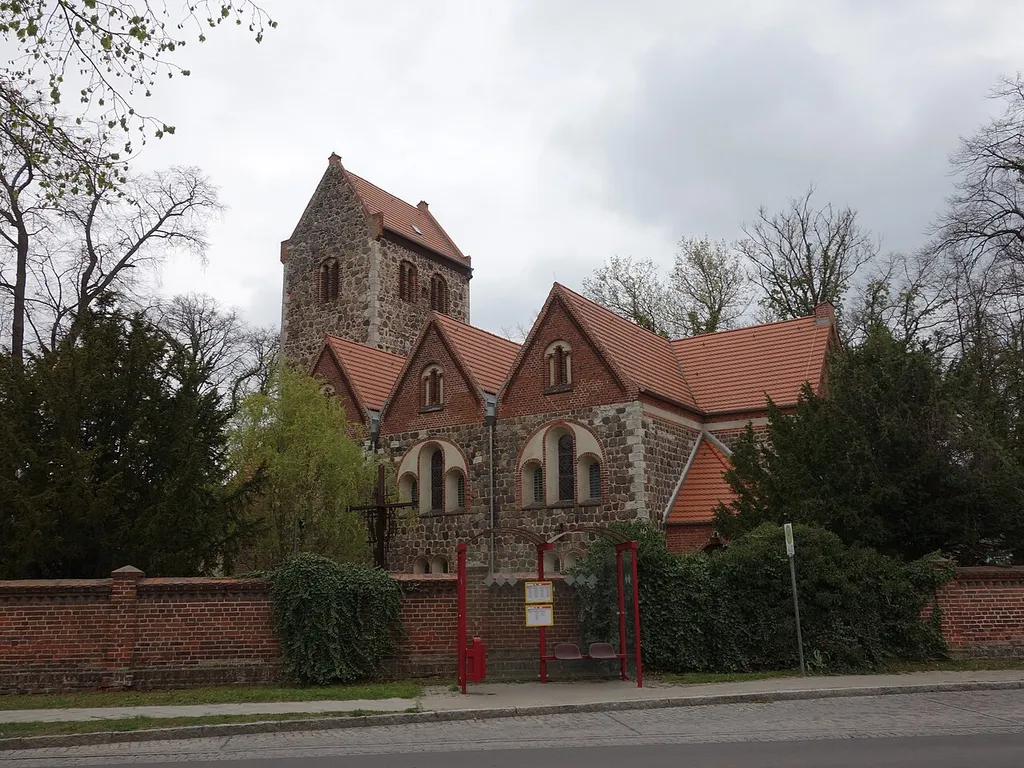 South-eastern view of the church in Neuenhagen , Neuenhagen bei Berlin municipality , Märkisch-Oderland district, Brandenburg state, Germany.