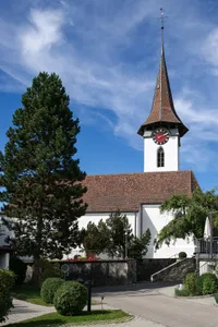reformed church, tithe barn and Bichsel farmhouse