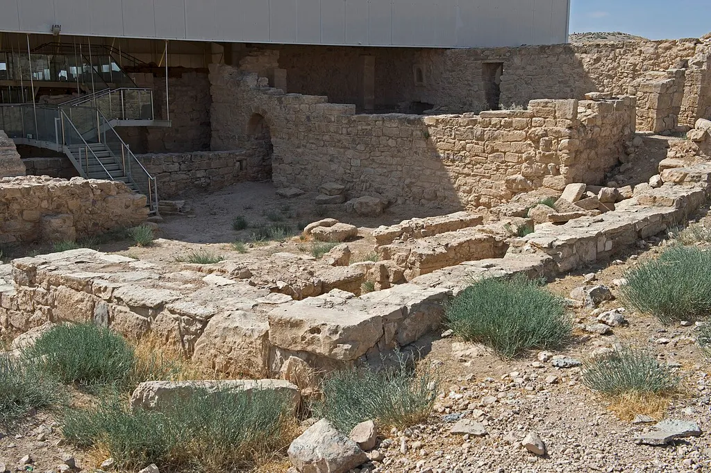 One of some pictures of the exterior of the church (which actually is a complex of two churches, the main being that of St. Stephen, the other an earlier one by Bishop Sergius) was excavated from 1986 by the Franciscan M. Piccirillo. To protect it a modern hall was built.