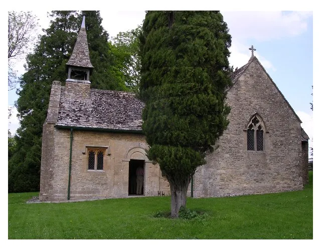 The church at Stowell Park. Dedicated to St. Leonard. The church is on a private estate, which is open to the public, about once a year, it is next to the manor house.