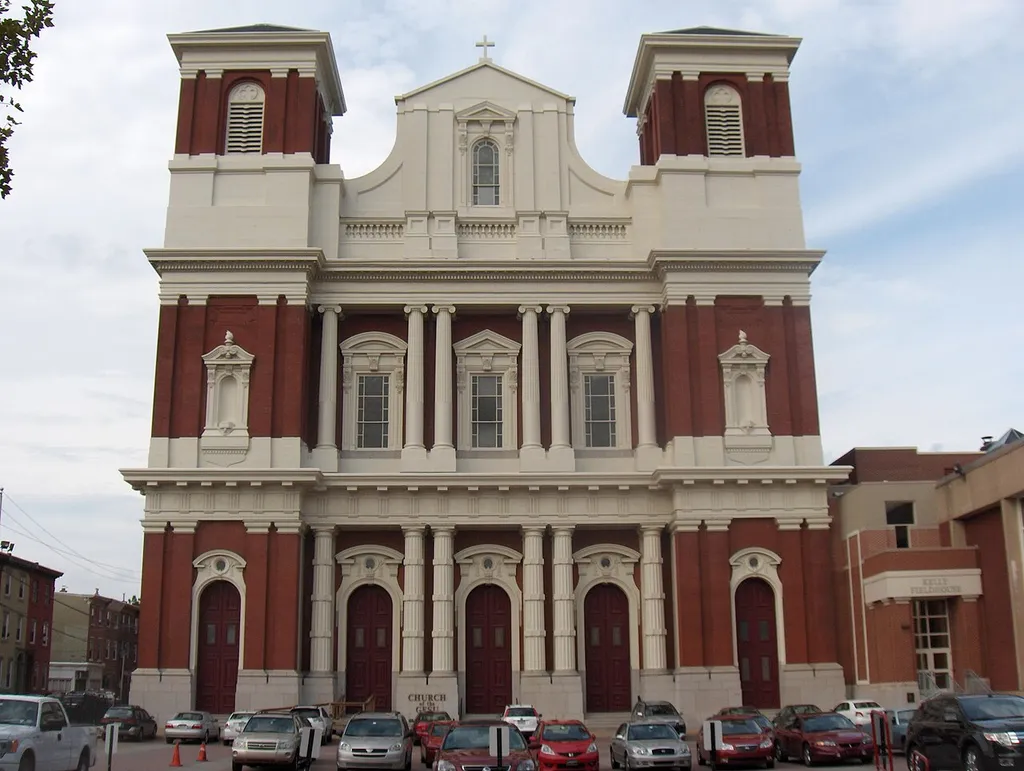 Church of the Gesu, North 18th and Thompson Streets, Philadelphia, PA 19130, built 1879-1880, towers after 1895, renovated 1952-1956. Now chapel for St. Joseph's Preparatory School, seen at far right