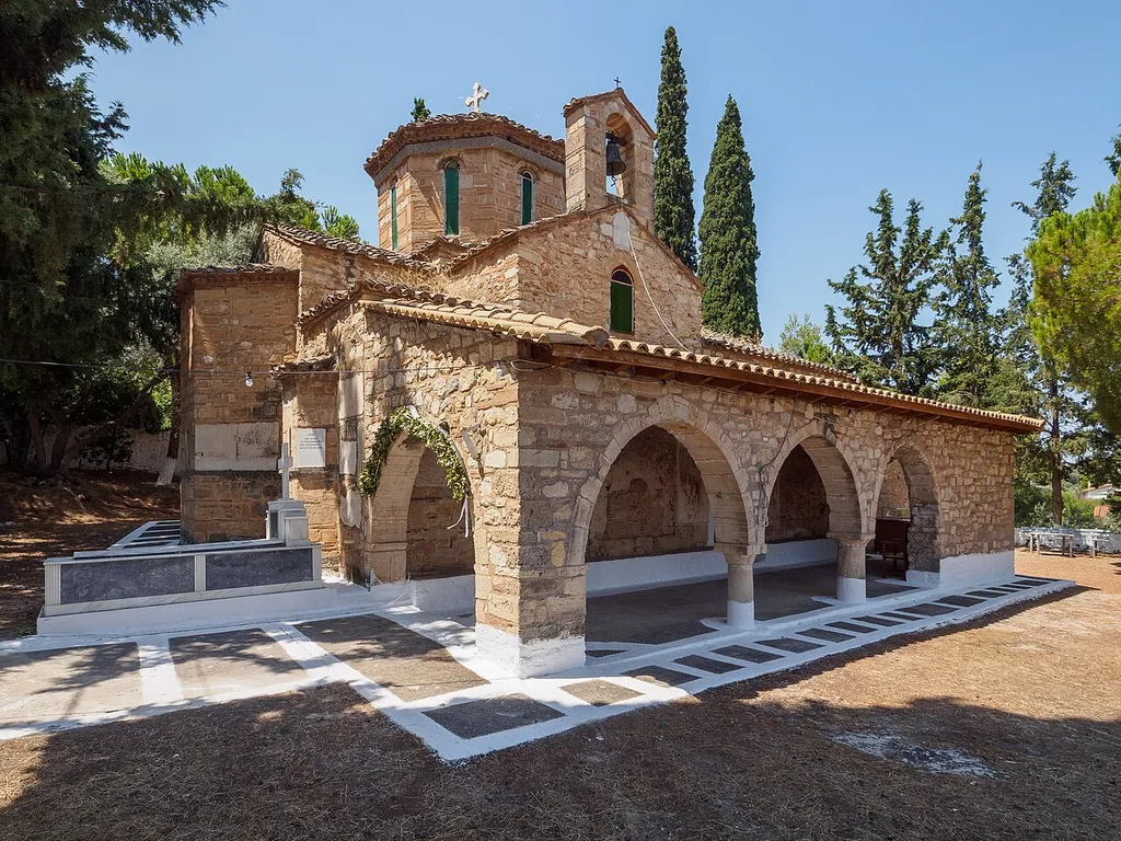 The church of the Dormition of Theotokos in the cemetery of Oropos. It was built in 1618.