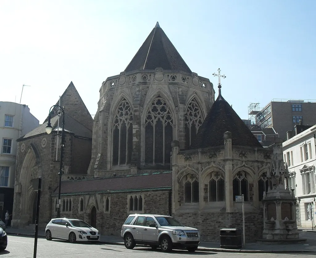 Holy Trinity Church, Robertson Street, Hastings, East Sussex, England. Designed between 1857 and 1862 by S.S. Teulon and built by John Howell &amp; Son of Hastings on a difficult site in the town centre. The interior is opulently decorated. Listed at Grade II* by English Heritage (IoE Code 294055)