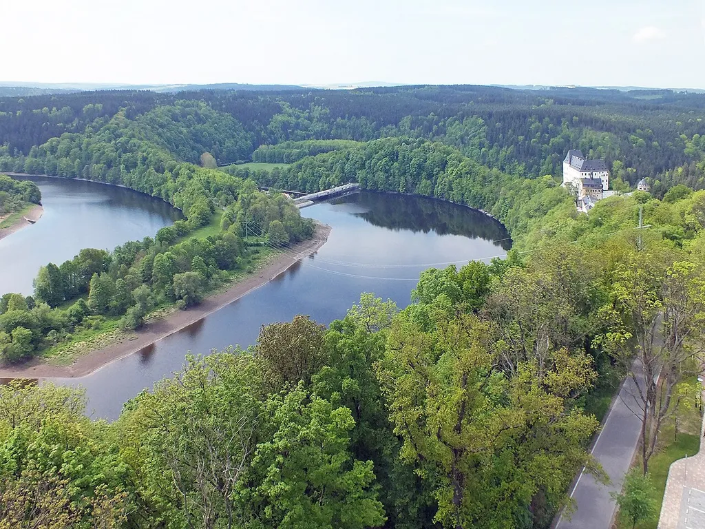 Burgkhammer reservoir seen from Saaleturm in Burgk