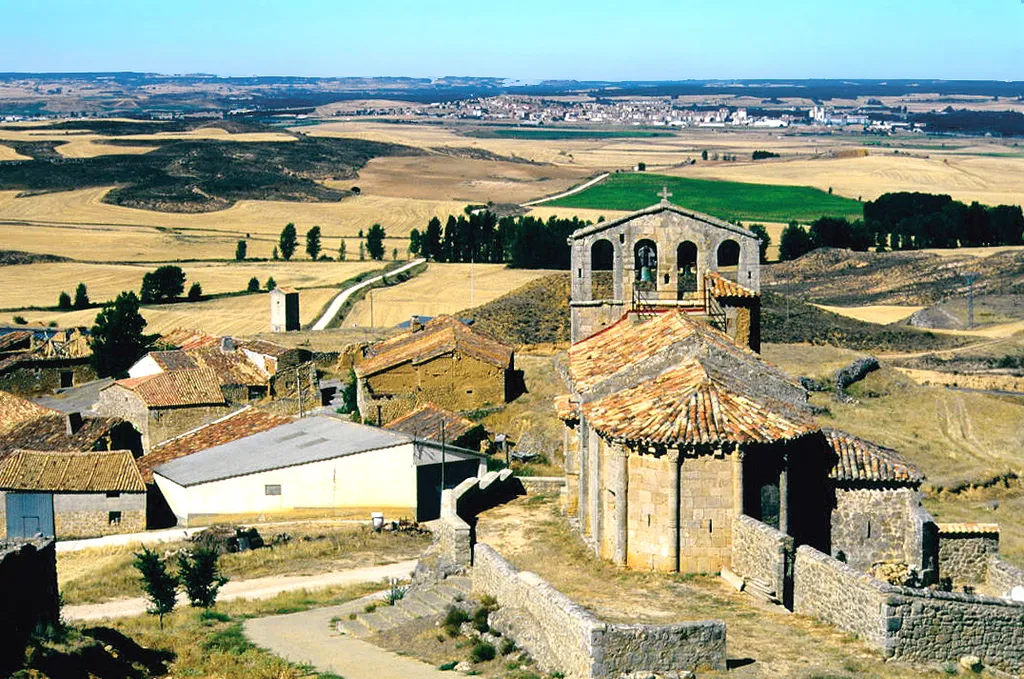 The village and its surroundings. Soria, Castile and León, Spain In the background, Almazán town