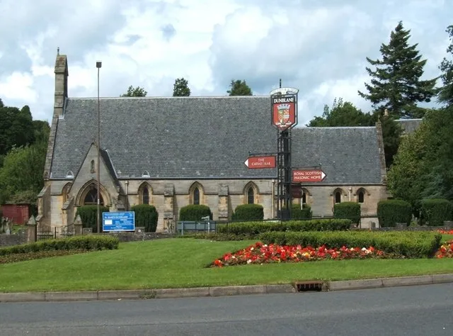 St Mary's Church St Mary's Scottish Episcopal Church. Looking north across the roundabout, from entrance road to golf course.