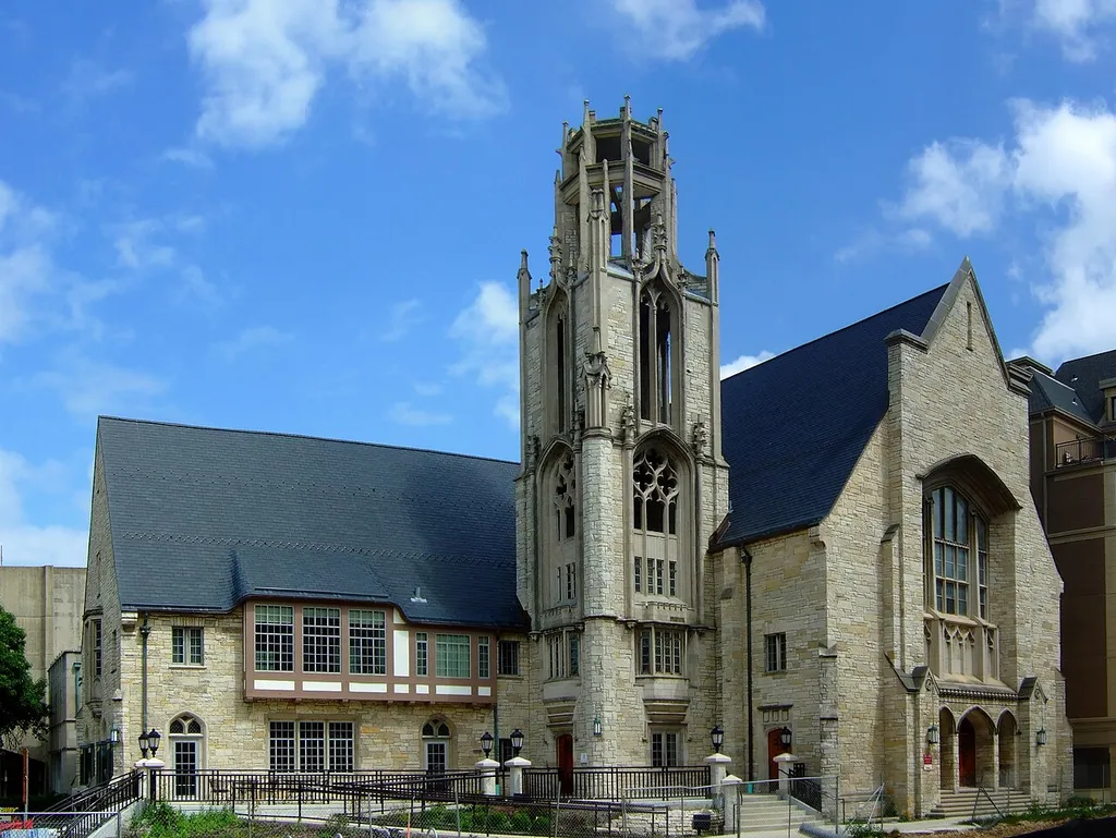 University Presbyterian Church and Student Center on the campus of the University of Wisconsin-Madison. Added to the National Register of Historic Places in 2002.