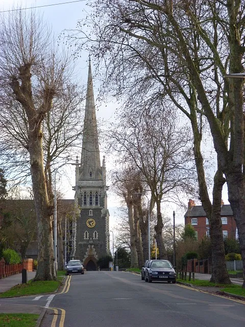 Christ Church, Reading Looking up from Kendrick Road's junction with Allcroft Road. The church was built in the 1860s. The 164 foot spire is a very prominent feature of the Reading landscape due to the church's elevated position.