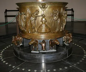 Baptismal font at St Bartholomew's Church, Liège