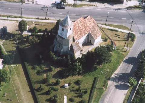 Hegyeshalom, Hungary, aerialphotography. Szent Bertalan római katolikus templom This is a photo of a monument in Hungary. Identifier: 4441