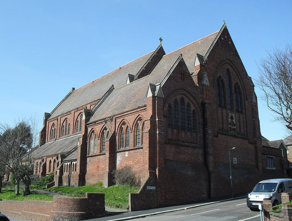 All Souls Church, Athelstan Road, Clive Vale, Hastings, East Sussex, England. Built in 1890 by Sir Arthur Blomfield; now redundant. Listed at Grade II* by English Heritage (NHLE Code 1293681)