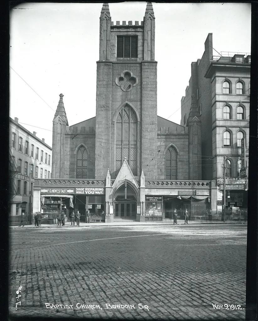 Title: Baptist Church, Bowdoin Square Creator: Boston Transit Commission Date: 1912 November 9 Source: Public Works Department photograph collection, 5000.009 File name: 5000_009_0811 Rights: Public Domain Citation: Public Works Department photograph collection, Collection 5000.009, City of Boston Archives, Boston