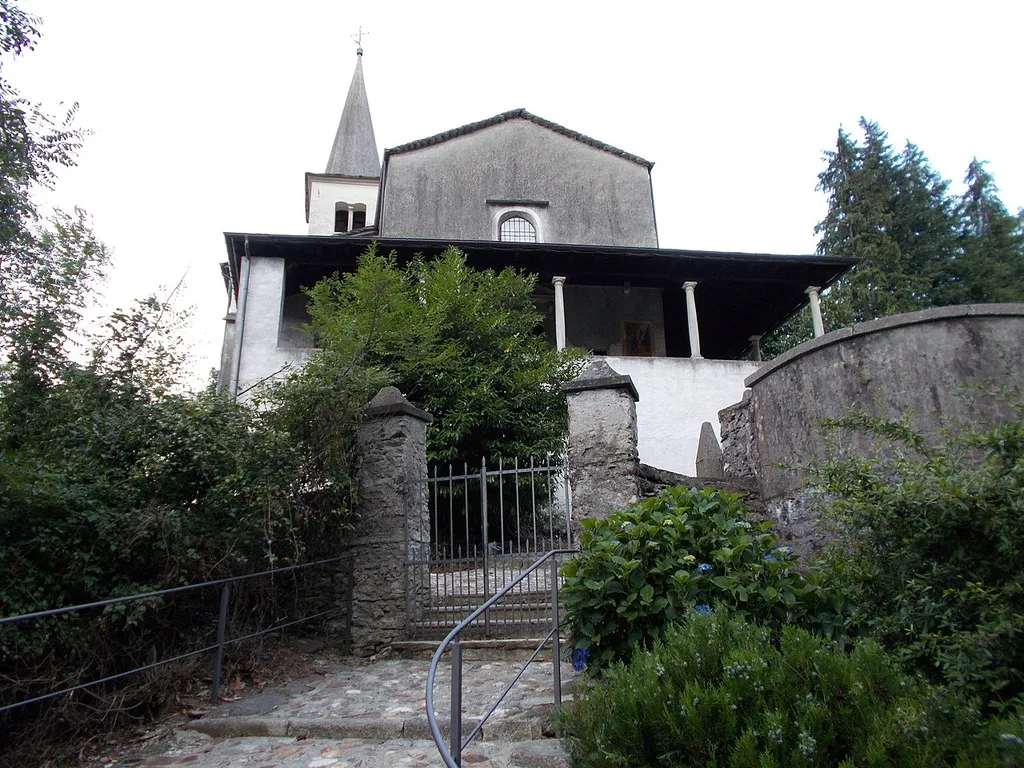 Entrance to the church of beata vergine annunciata in Crevola Sesia, Italy.