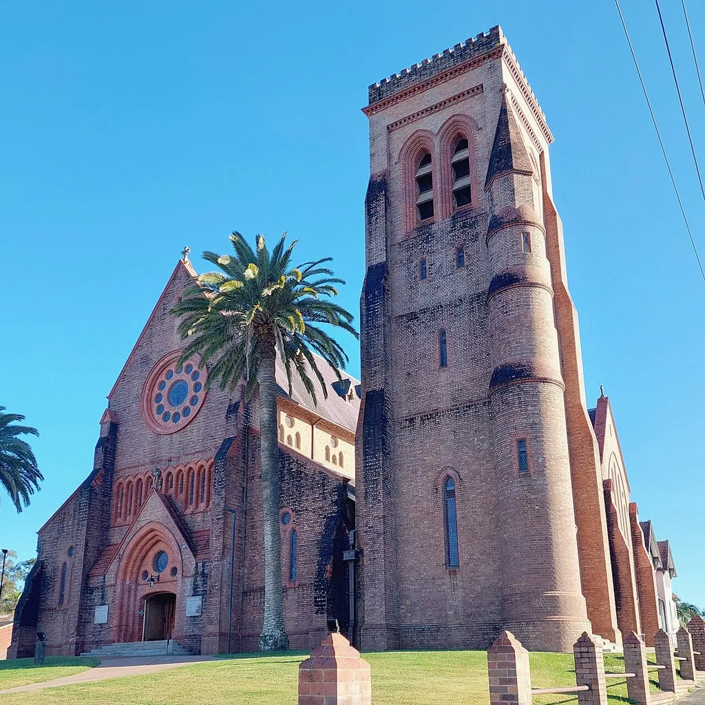 St. Carthage's Cathedral at Lismore, New South Wales, Australia, exterior from south-east, August 2024 (Tony Rees photograph)