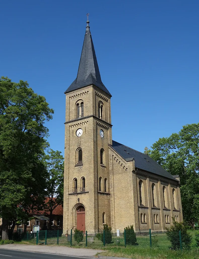 South-western view of church in Schmachtenhagen, Oranienburg municipality, Oberhavel district, Brandenburg state, Germany