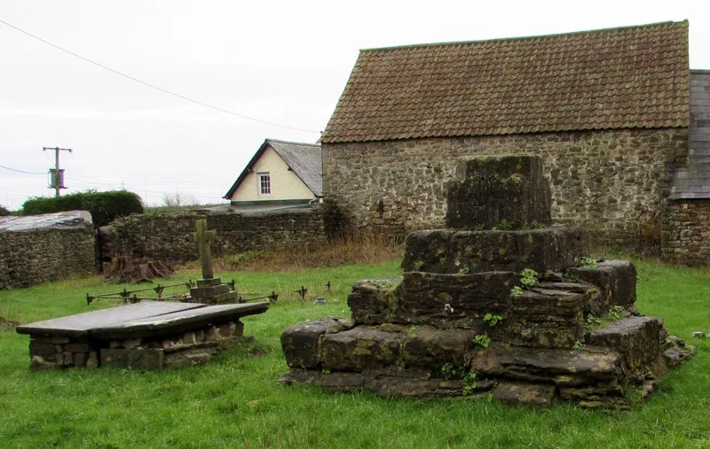Remains of a medieval churchyard cross in Llanfihangel Rogiet