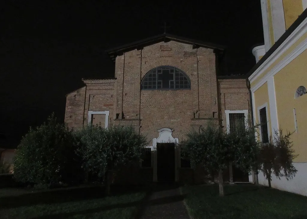 night view of Disciplina church in Flero (Brescia, Italy)