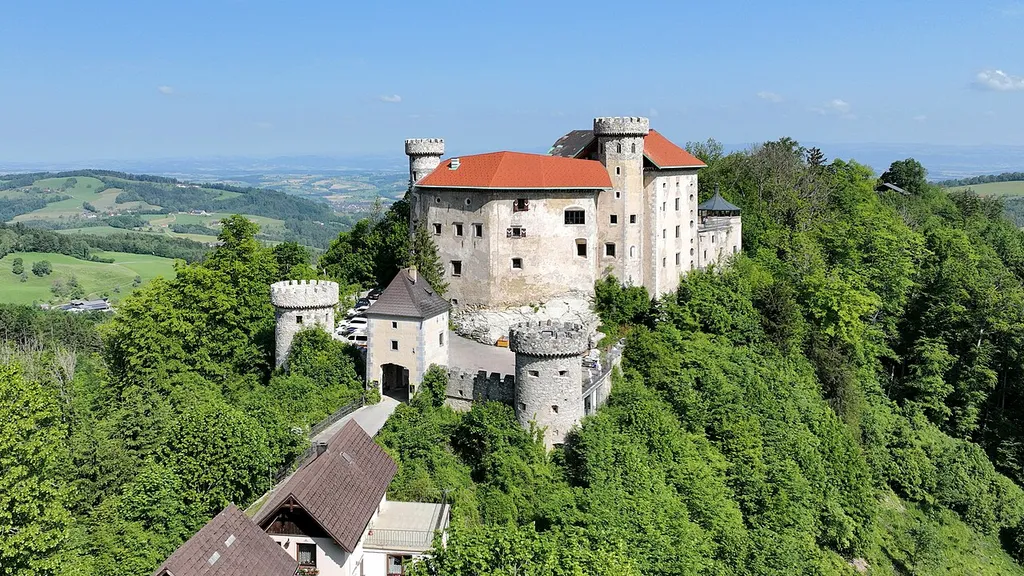 Southeast view of Plankenstein Castle in Lower Austria.