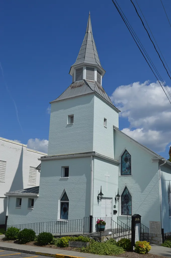 Front of the Mt. Tabor Baptist Church, located on W. Washington Street (U.S. Route 60) at Courtney Drive in Lewisburg, West Virginia, United States. Built in 1832, it is listed on the National Register of Historic Places.